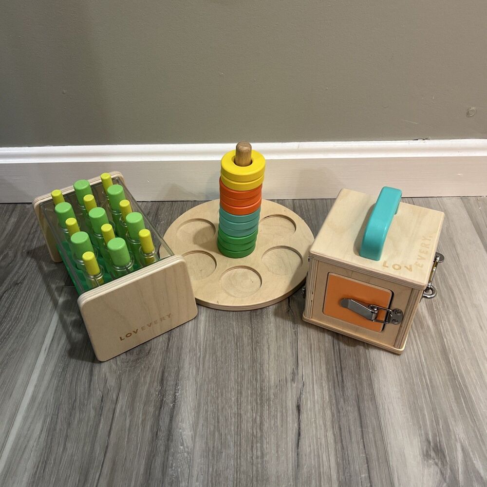 Lovevery Flexible Wooden Stacker Lockbox Latch Posting Stand Montessori Toy Lot